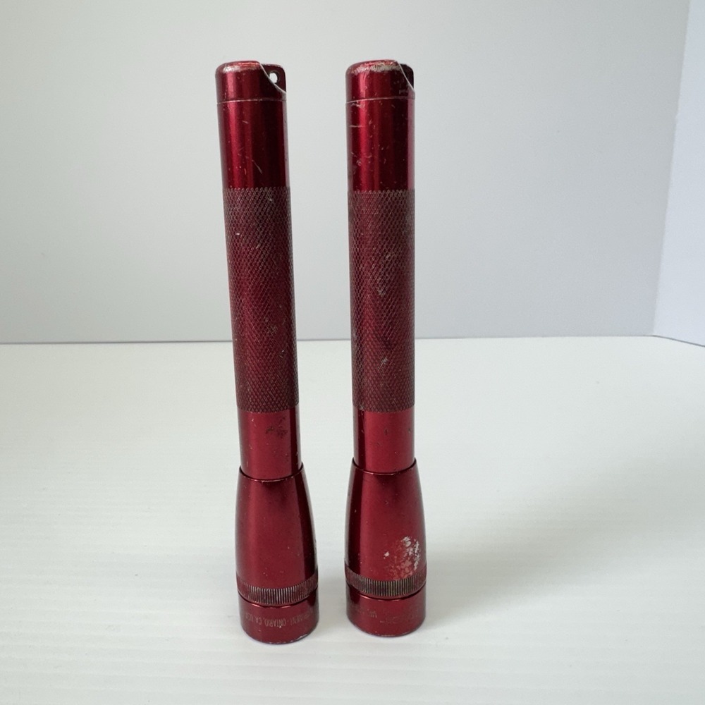 Lot of 2 Mini Maglite Incandescent 2-Cell AA Flashlights Red - Tested